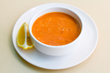 Turkish Ezo Gelin soup, Traditional Turkish Soup. Top view