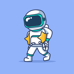 Fototapeta premium Cute Astronaut carrying stars Vector Icon Illustration. Science Technology Icon Concept Isolated Premium Vector. cute flat illustration