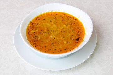 Turkish Ezo Gelin soup, Traditional Turkish Soup. Top view