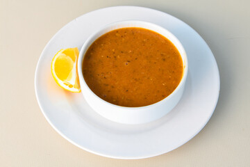 Turkish Ezo Gelin soup, Traditional Turkish Soup. Top view