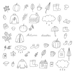 Fototapeta premium Autumn set vector illustration, hand drawing doodles
