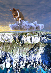 Cat on the clouds, even cats go to heaven, 3d illustration, 3d rendering