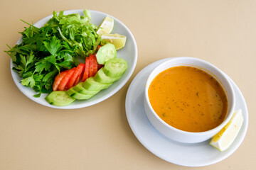 Turkish Ezo Gelin soup, Traditional Turkish Soup. Top view