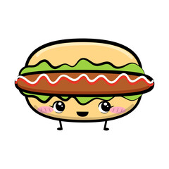Cute kawaii hamburger character. Vector illustration.
