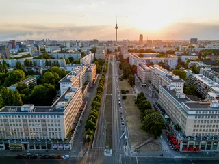 Fotobehang Scenic aerial shot of Berlin with TV Tower in golden light © Felix