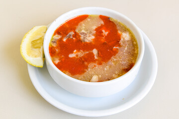 Turkish Traditional Tripe Soup. Iskembe, beyran, kelle paca corbasi.