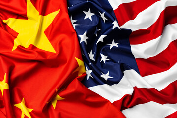American and Chinese flags, diplomatic crisis concept