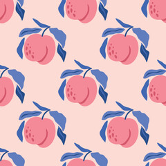 Beautiful seamless pattern with plum  fruit for modern design template background for textile, paper, fabric, interior decor, wrapping, wallpaper, packaging. Vector illustration	
