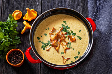 Kanttarellikeitto Finnish Chanterelle Soup in pot
