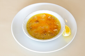 Turkish Traditional Tripe Soup. Iskembe, beyran, kelle paca corbasi.