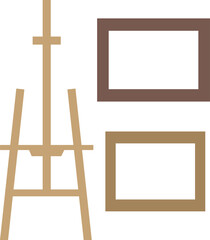 Vector set: easel, empty frames for picture. Isolated on white elements for design card, illustration, poster about art, school.