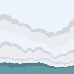 Vector landscape : mountains, sky, clouds. Background for illustration, card, banner, poster.