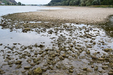 Flussbett des Rhein bei Dürre