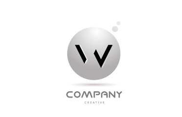 W 3d grey sphere alphabet letter logo icon design with dot. Creative template for business and company