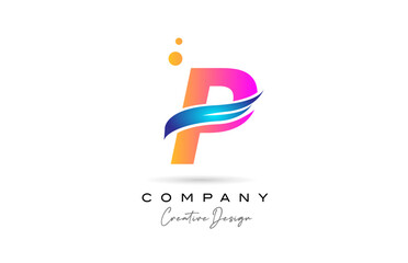 Fototapeta premium pink bubbles P alphabet letter logo icon with blue swoosh. Creative template for company and business