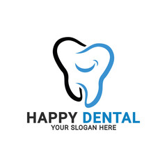 Happy Dental Logo, Family dental clinic logo, simple tooth dental logo template