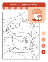 Number coloring game for children, mushrooms, autumn children game