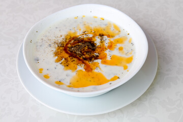 Traditional Turkish yogurt soup (yayla soup)