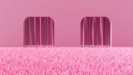 Fotobehang Fluor Roze Meadow in the room. 3D illustration, 3D rendering   © wichuda