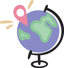 Globe, pointer. Geography, school, study. Travels. Vector illustration in cute doodle cartoon style.