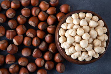 Group of peeled and shelled hazelnuts
