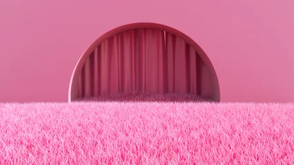 Fotobehang Fluor Roze Meadow in the room. 3D illustration, 3D rendering    © wichuda