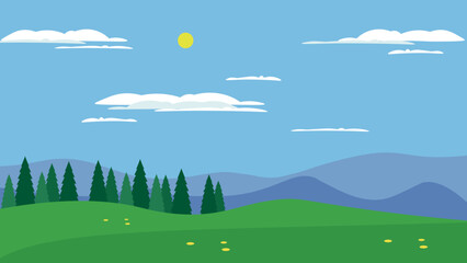 Fototapeta premium Glade on the mountains, pines and mountain peaks