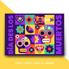 Dia des los muertos poster vectorwith flower, skull, sombrero isolated objects