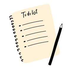 To do list notebook illustration with pen isolated on white background