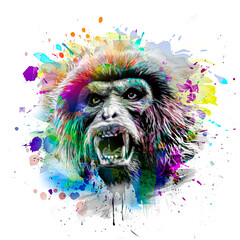 Colorful artistic monkey's head on white background with colorful creative elements color art