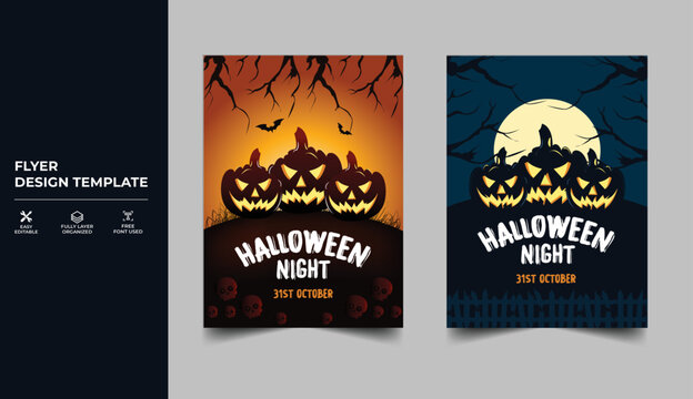Halloween party Night flyer template, Halloween Poster banner Design