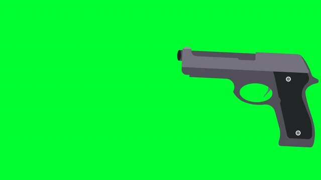 Gun shot and Bullet flies on Green screen Pistol Firing or gun trigger on chroma key Weapon close