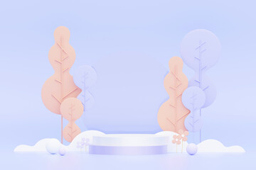 3d render Pastel Purple minimal background with podium stand. Purple stage platform for cosmetic product presentation and advertising. Studio scene with showcase pedestal in clean design.