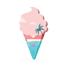 Summer Icecream concept with sunset beach background palm tree for summer holidays or travel concept with space for your message.