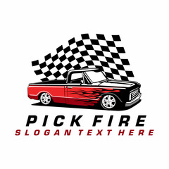 pick up truck custom classic auto theme logo icon design vector	