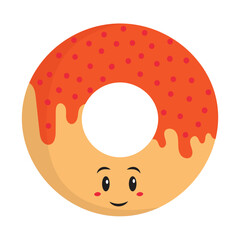 Happy Cartoon Face Donuts Orange Sticker.