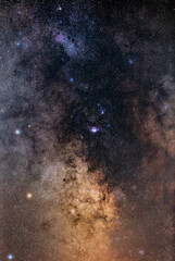Milky Way stars and constellations on evening sky.