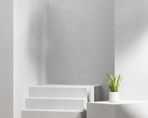 3D rendering platform podium with plant product presentation background