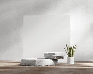 3D rendering platform podium with plant product presentation background