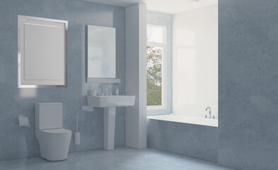 Obraz na płótnie Canvas Clean and fresh bathroom with natural light. 3D rendering.. Mockup. Empty paintings