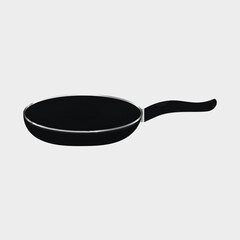 Black And Silver Illustration Of Clean Fry Pan In 3D Style.