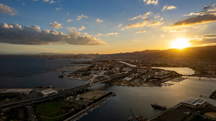 西宮市甲子園浜周辺の夕焼けをドローンで空撮