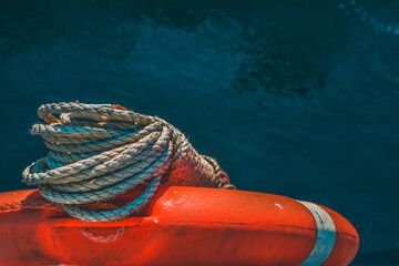 life buoy on the boat - obrazy, fototapety, plakaty