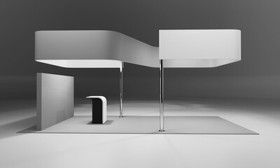 Exhibition Booth For Mock-up, Empty Retail Trade Stand, Counter For Helping Service, 3D render