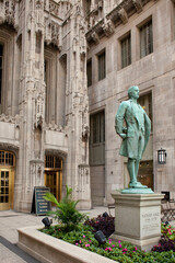 Nathan Hale statue at the Herald Tribune Tower entrance in Chicago 