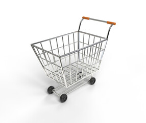 3D rendering shopping cart on a white background., Shop Trolley or shopping cart isolated on a white background.