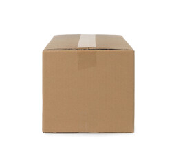 One closed cardboard box isolated on white. Delivery service