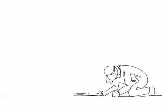 recommend clip art: Single one line drawing depressed Arab businessman with briefcase crawling in despair on the floor. Frustrated office worker mental health problems. Continuous line design graphic vector illustration