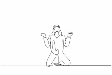 Continuous one line drawing Arab businessman despair suffer grief. Male manager sad gesture expression. Professional burnout syndrome. Depression disorder, sad, sorrow. Single line draw design vector