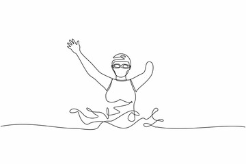 Single one line drawing swimming person with disability athlete playing in tournament games.  sportswoman, sport, success, championship. Continuous line draw design graphic vector illustration